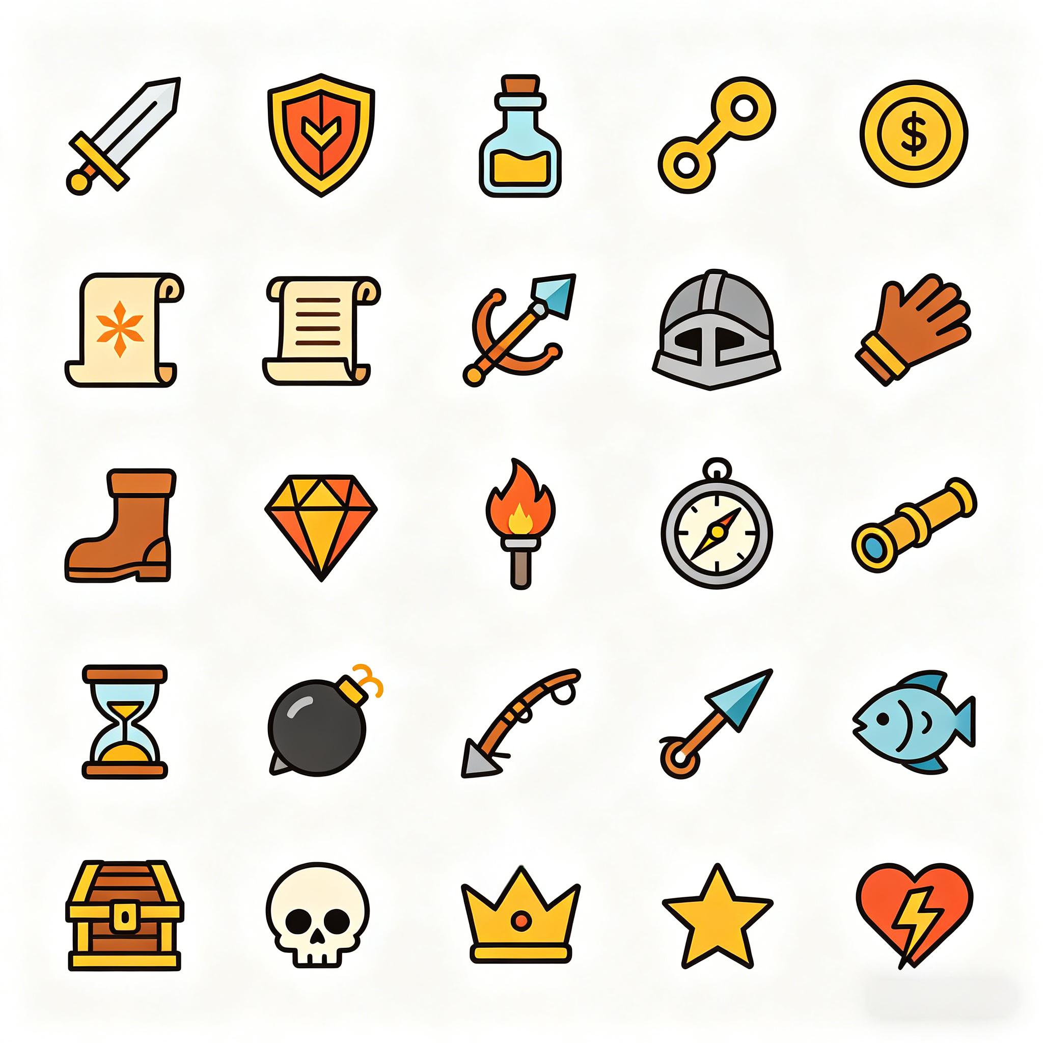 复古卡通风格冒险 RPG 道具图标套装